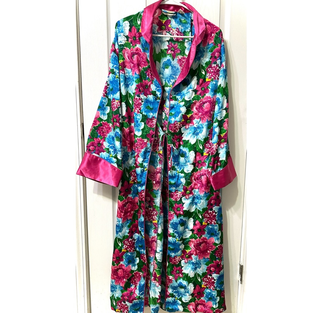 Vtg Victoria’s Secret Gold Label Maxi Robe Kimono Floral Boho NO BELT Size M/L